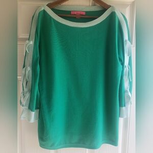 Lilly Pulitzer Larabee Green Women's Sweater Ribbon Detail Size Large